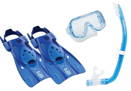 Bild von Mini-Kleio Hyperdry Kinder-Reiseset - Maske, Schnorchel, Flossen in blau